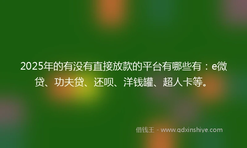 2025年的有没有直接放款的平台有哪些有：e微贷、功夫贷、还呗、洋钱罐、超人卡等。