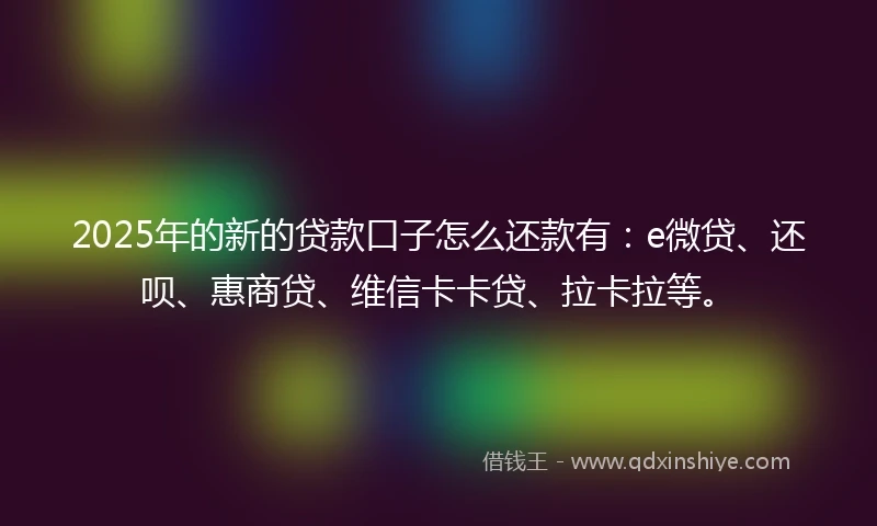 2025年的新的贷款口子怎么还款有：e微贷、还呗、惠商贷、维信卡卡贷、拉卡拉等。