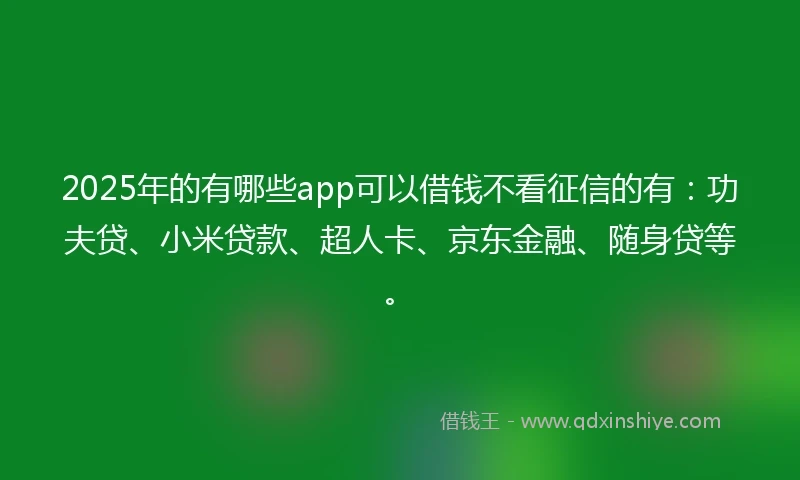 2025年的有哪些app可以借钱不看征信的有：功夫贷、小米贷款、超人卡、京东金融、随身贷等。