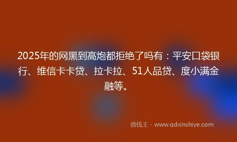 2025年的网黑到高炮都拒绝了吗有：平安口袋银行、维信卡卡贷、拉卡拉、51人品贷、度小满金融等。