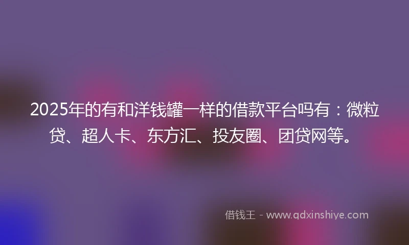 2025年的有和洋钱罐一样的借款平台吗有：微粒贷、超人卡、东方汇、投友圈、团贷网等。