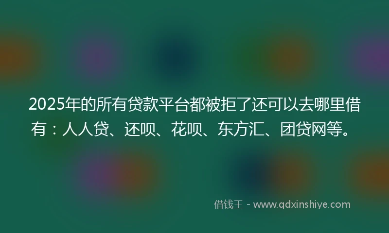 2025年的所有贷款平台都被拒了还可以去哪里借有：人人贷、还呗、花呗、东方汇、团贷网等。