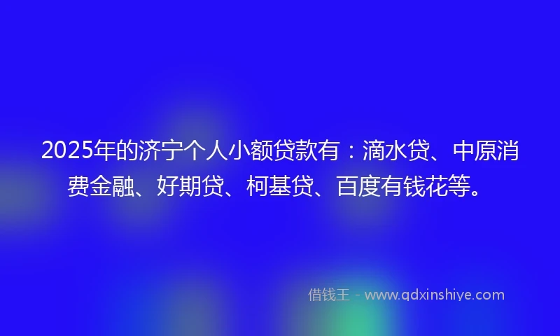 2025年的济宁个人小额贷款有：滴水贷、中原消费金融、好期贷、柯基贷、百度有钱花等。