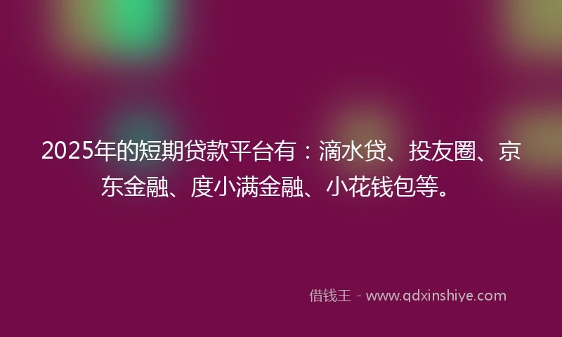 2025年的短期贷款平台有：滴水贷、投友圈、京东金融、度小满金融、小花钱包等。
