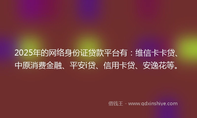 2025年的网络身份证贷款平台有：维信卡卡贷、中原消费金融、平安i贷、信用卡贷、安逸花等。