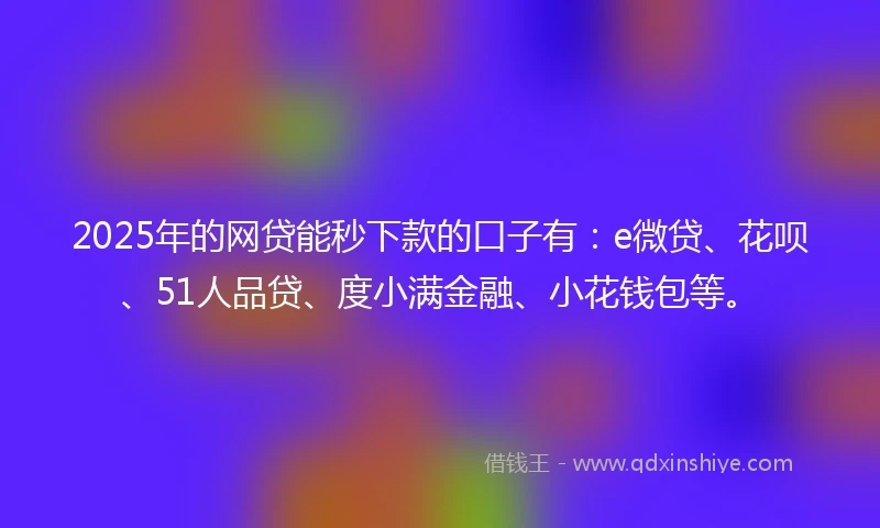 2025年的网贷能秒下款的口子有：e微贷、花呗、51人品贷、度小满金融、小花钱包等。