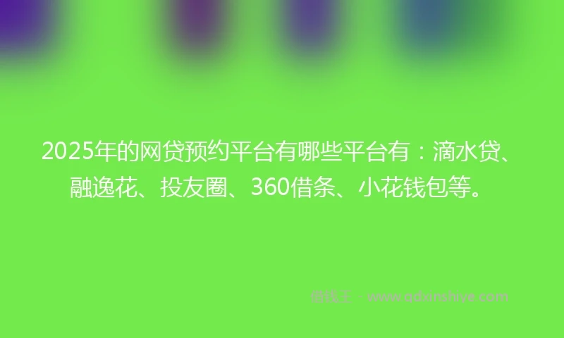 2025年的网贷预约平台有哪些平台有：滴水贷、融逸花、投友圈、360借条、小花钱包等。