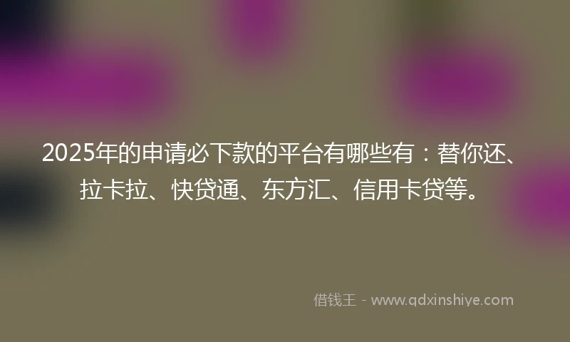 2025年的申请必下款的平台有哪些有：替你还、拉卡拉、快贷通、东方汇、信用卡贷等。