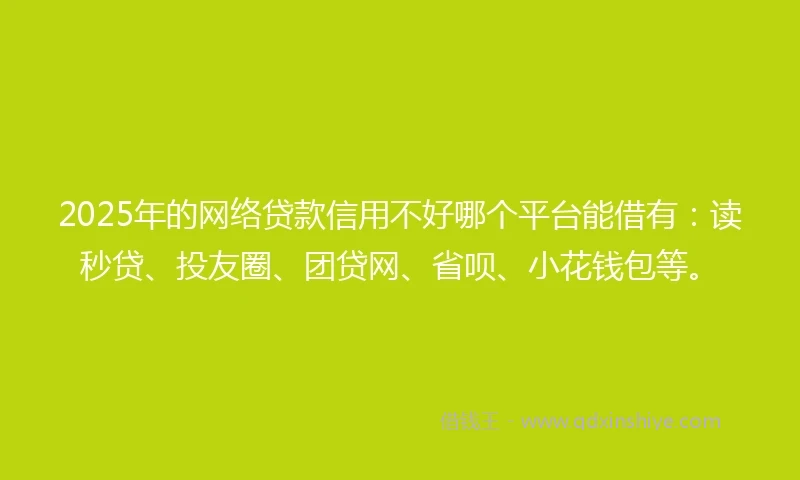 2025年的网络贷款信用不好哪个平台能借有：读秒贷、投友圈、团贷网、省呗、小花钱包等。