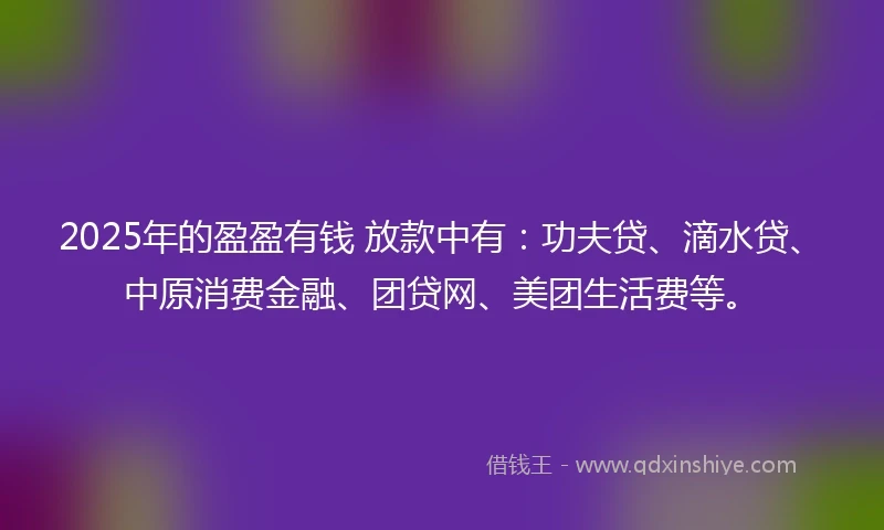 2025年的盈盈有钱 放款中有：功夫贷、滴水贷、中原消费金融、团贷网、美团生活费等。