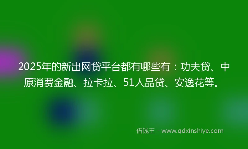 2025年的新出网贷平台都有哪些有：功夫贷、中原消费金融、拉卡拉、51人品贷、安逸花等。