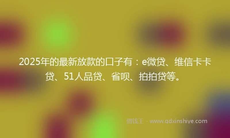 2025年的最新放款的口子有：e微贷、维信卡卡贷、51人品贷、省呗、拍拍贷等。