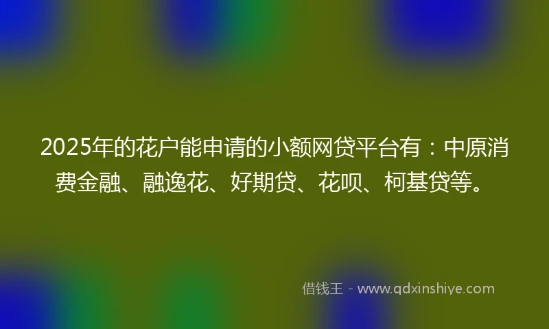 2025年的花户能申请的小额网贷平台有:中原消费金融、融逸花、好期贷、花呗、柯基贷等。