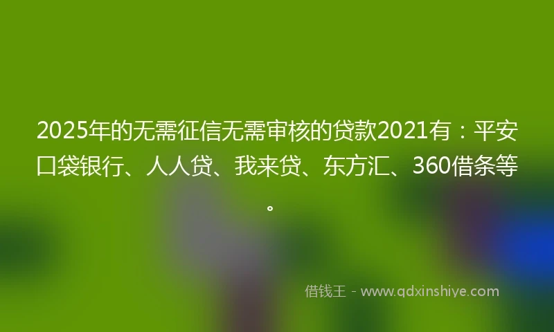 2025年的无需征信无需审核的贷款2021有：平安口袋银行、人人贷、我来贷、东方汇、360借条等。