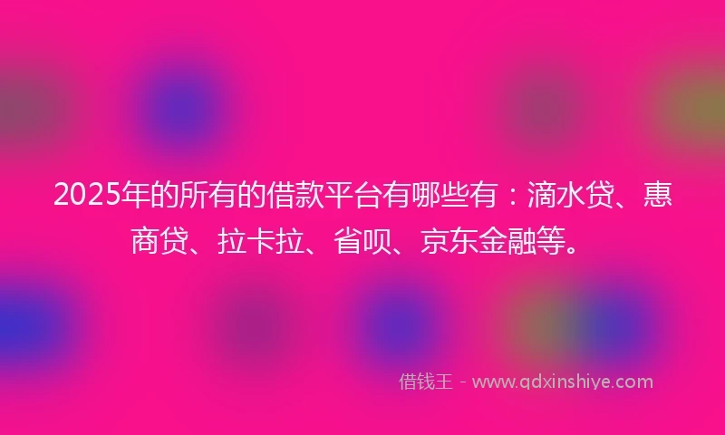 2025年的所有的借款平台有哪些有：滴水贷、惠商贷、拉卡拉、省呗、京东金融等。