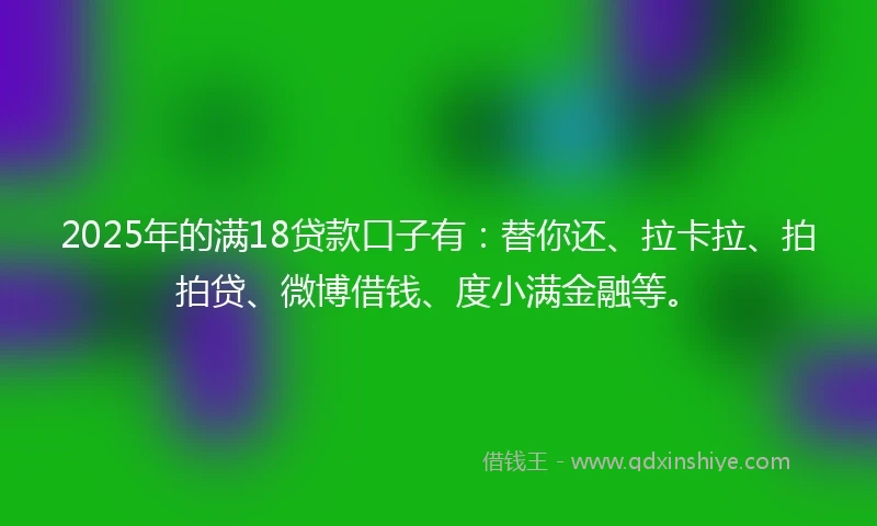 2025年的满18贷款口子有：替你还、拉卡拉、拍拍贷、微博借钱、度小满金融等。