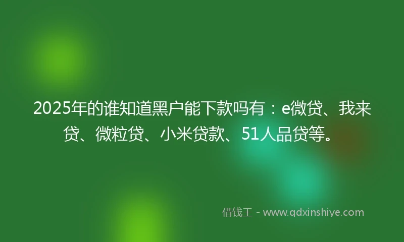 2025年的谁知道黑户能下款吗有：e微贷、我来贷、微粒贷、小米贷款、51人品贷等。