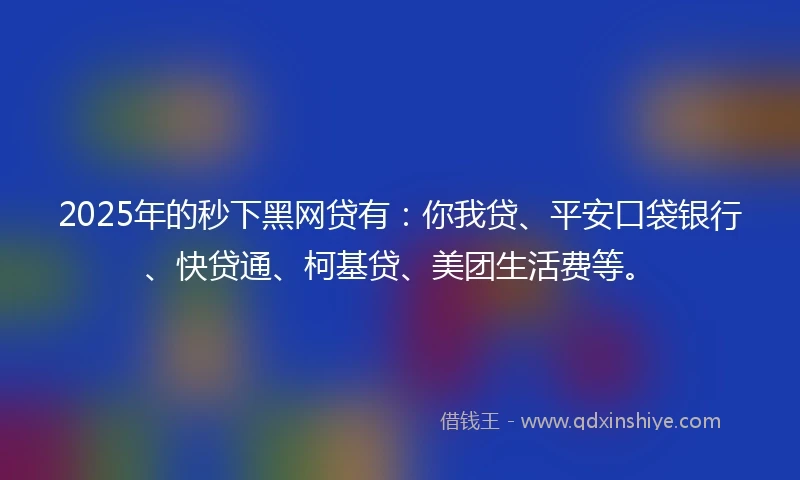 2025年的秒下黑网贷有：你我贷、平安口袋银行、快贷通、柯基贷、美团生活费等。