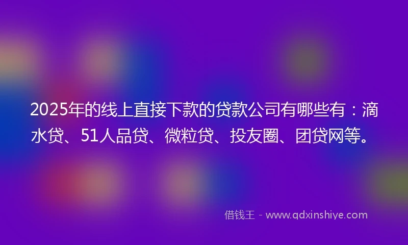 2025年的线上直接下款的贷款公司有哪些有：滴水贷、51人品贷、微粒贷、投友圈、团贷网等。