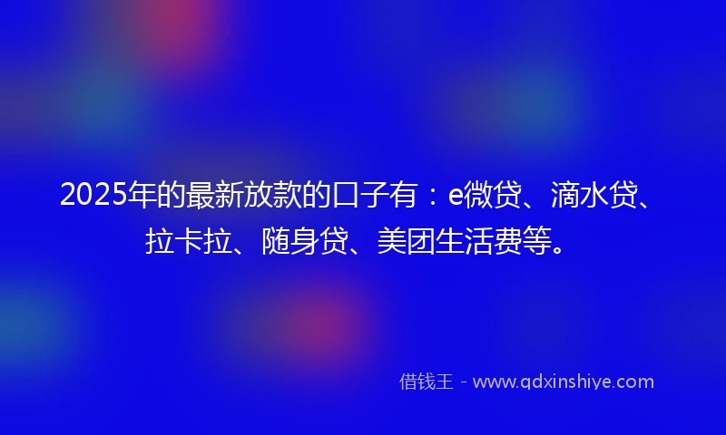2025年的最新放款的口子有：e微贷、滴水贷、拉卡拉、随身贷、美团生活费等。