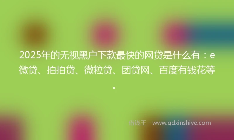 2025年的无视黑户下款最快的网贷是什么有：e微贷、拍拍贷、微粒贷、团贷网、百度有钱花等。