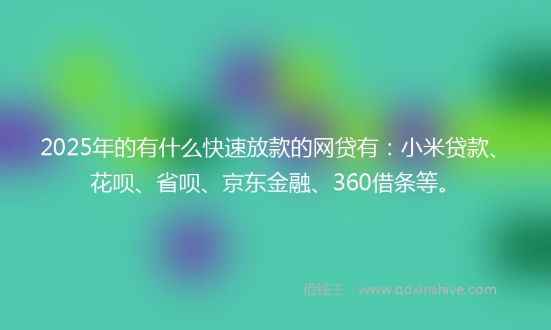 2025年的有什么快速放款的网贷有：小米贷款、花呗、省呗、京东金融、360借条等。