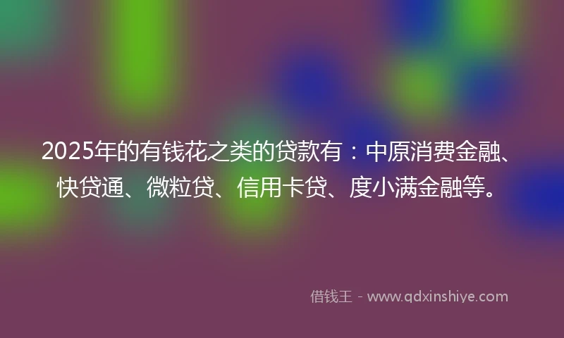 2025年的有钱花之类的贷款有:中原消费金融、快贷通、微粒贷、信用卡贷、度小满金融等。