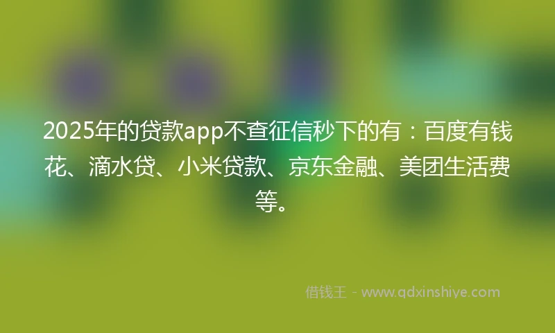 2025年的贷款app不查征信秒下的有：百度有钱花、滴水贷、小米贷款、京东金融、美团生活费等。
