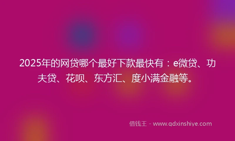 2025年的网贷哪个最好下款最快有：e微贷、功夫贷、花呗、东方汇、度小满金融等。