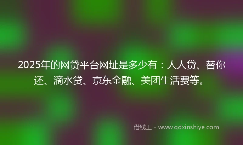 2025年的网贷平台网址是多少有：人人贷、替你还、滴水贷、京东金融、美团生活费等。