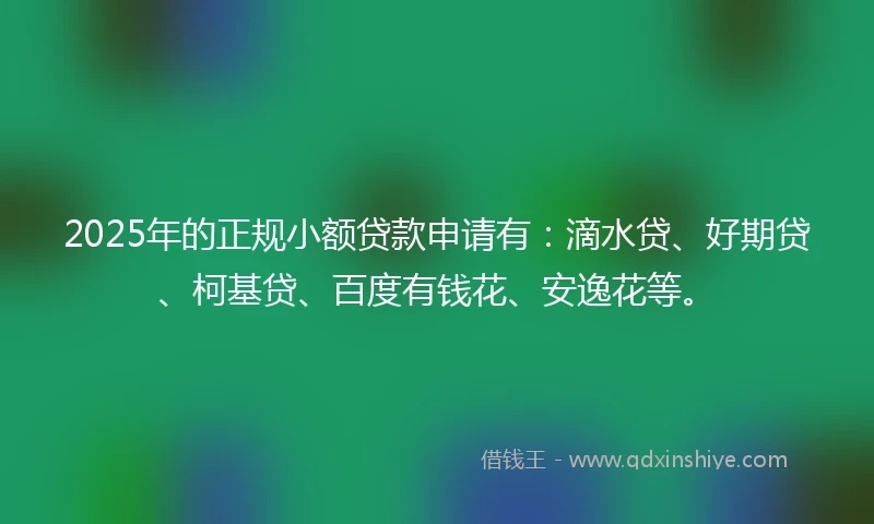 2025年的正规小额贷款申请有：滴水贷、好期贷、柯基贷、百度有钱花、安逸花等。