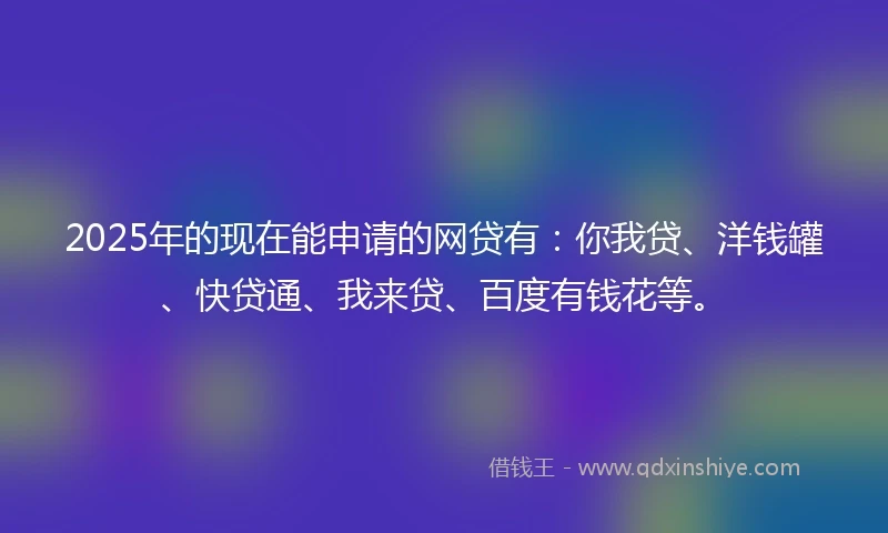 2025年的现在能申请的网贷有：你我贷、洋钱罐、快贷通、我来贷、百度有钱花等。