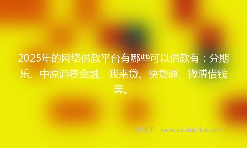 2025年的网络借款平台有哪些可以借款有：分期乐、中原消费金融、我来贷、快贷通、微博借钱等。