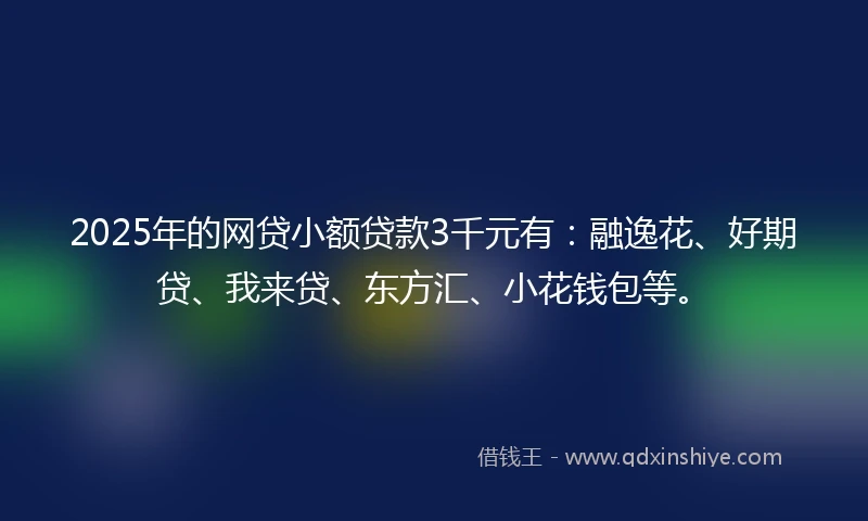 2025年的网贷小额贷款3千元有：融逸花、好期贷、我来贷、东方汇、小花钱包等。