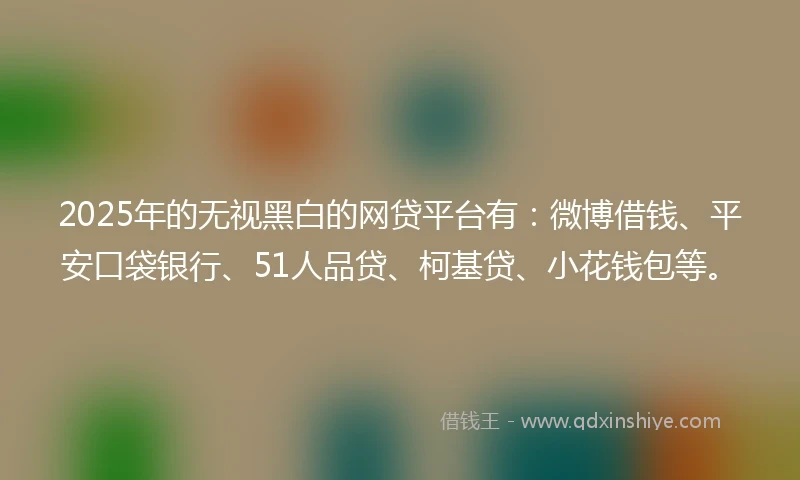 2025年的无视黑白的网贷平台有：微博借钱、平安口袋银行、51人品贷、柯基贷、小花钱包等。