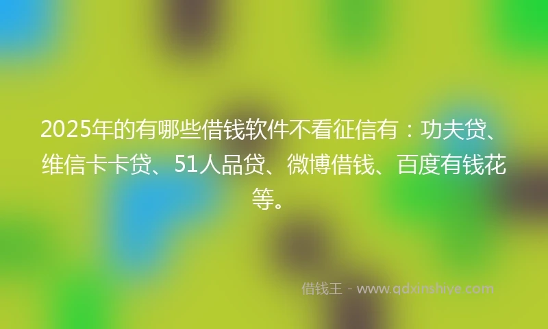 2025年的有哪些借钱软件不看征信有:功夫贷、维信卡卡贷、51人品贷、微博借钱、百度有钱花等。