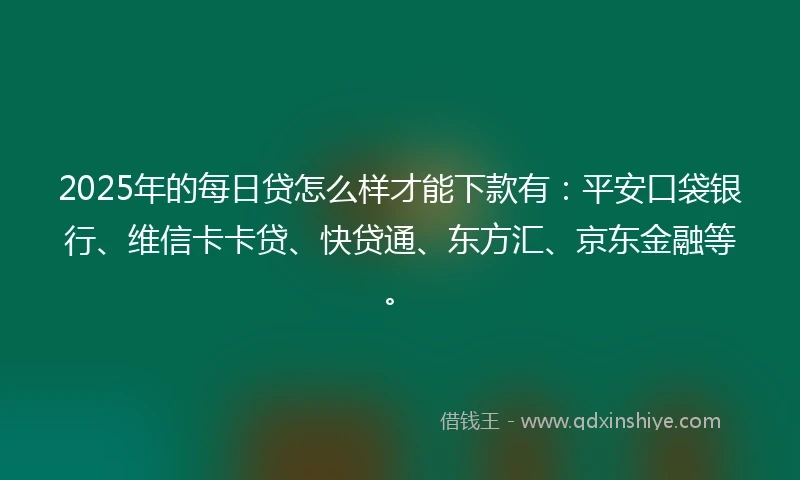 2025年的每日贷怎么样才能下款有：平安口袋银行、维信卡卡贷、快贷通、东方汇、京东金融等。