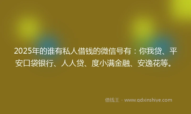 2025年的谁有私人借钱的微信号有：你我贷、平安口袋银行、人人贷、度小满金融、安逸花等。