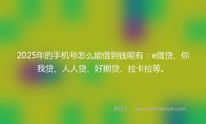 2025年的手机号怎么能借到钱呢有：e微贷、你我贷、人人贷、好期贷、拉卡拉等。