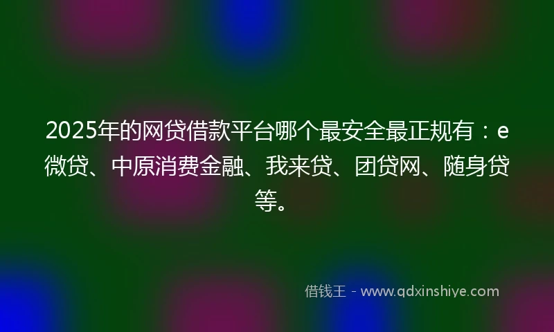 2025年的网贷借款平台哪个最安全最正规有：e微贷、中原消费金融、我来贷、团贷网、随身贷等。