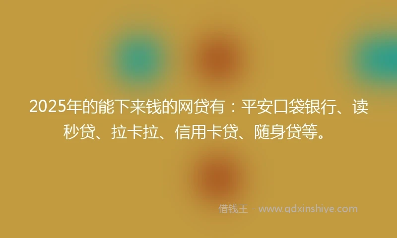 2025年的能下来钱的网贷有：平安口袋银行、读秒贷、拉卡拉、信用卡贷、随身贷等。
