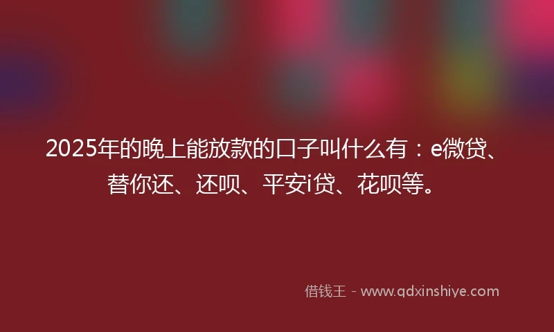 2025年的晚上能放款的口子叫什么有：e微贷、替你还、还呗、平安i贷、花呗等。