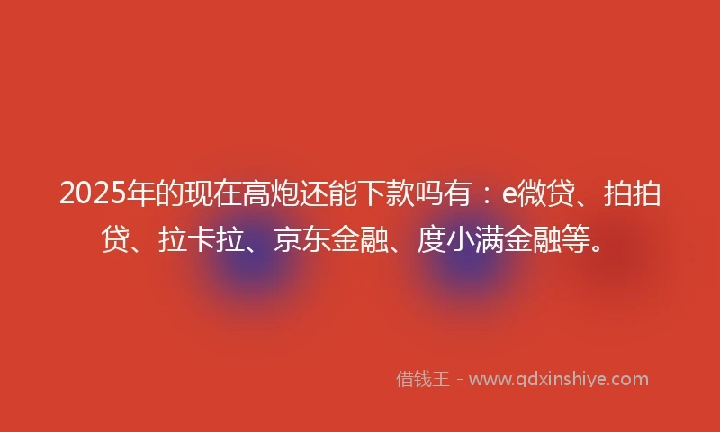 2025年的现在高炮还能下款吗有：e微贷、拍拍贷、拉卡拉、京东金融、度小满金融等。