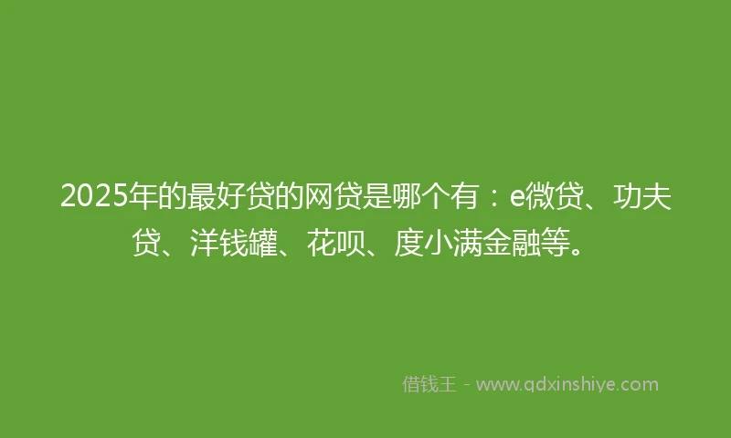 2025年的最好贷的网贷是哪个有：e微贷、功夫贷、洋钱罐、花呗、度小满金融等。