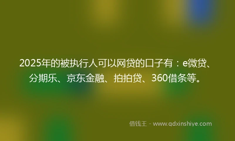 2025年的被执行人可以网贷的口子有：e微贷、分期乐、京东金融、拍拍贷、360借条等。