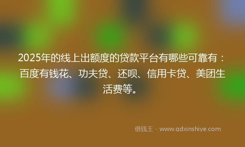 2025年的线上出额度的贷款平台有哪些可靠有：百度有钱花、功夫贷、还呗、信用卡贷、美团生活费等。