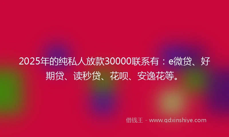 2025年的纯私人放款30000联系有：e微贷、好期贷、读秒贷、花呗、安逸花等。