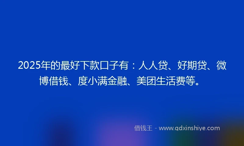 2025年的最好下款口子有：人人贷、好期贷、微博借钱、度小满金融、美团生活费等。