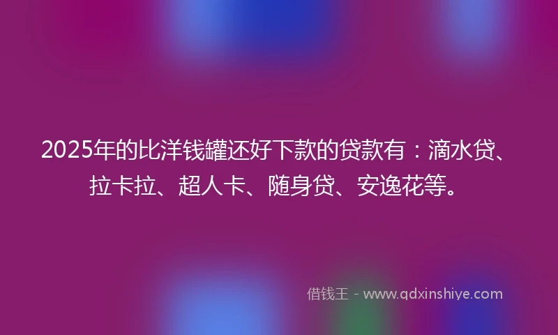 2025年的比洋钱罐还好下款的贷款有：滴水贷、拉卡拉、超人卡、随身贷、安逸花等。