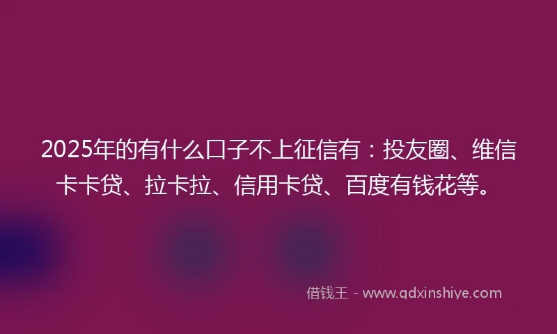 2025年的有什么口子不上征信有：投友圈、维信卡卡贷、拉卡拉、信用卡贷、百度有钱花等。